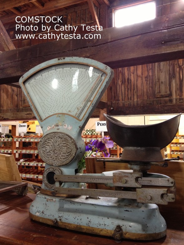 Lots of various old scales at the store.