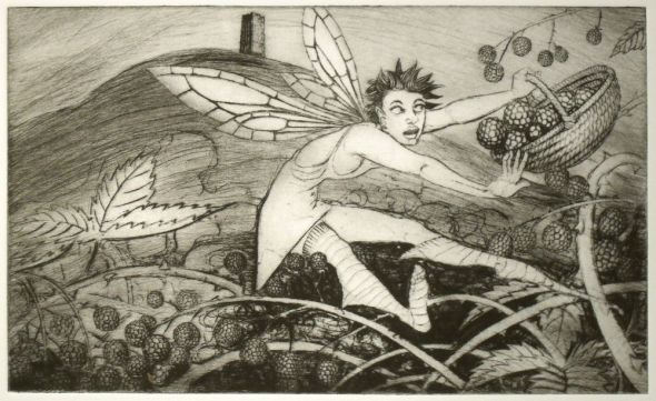 drypoint print - the blackberry harvest
